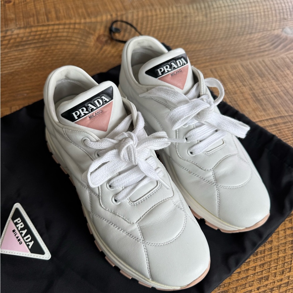 Prada White Leather Sneakers
